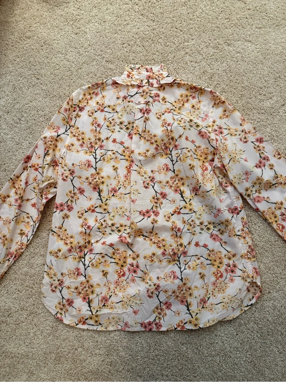 J. CrewFloral Ruffle Collar Button Down Blouse - with Pink & Yellow Floral